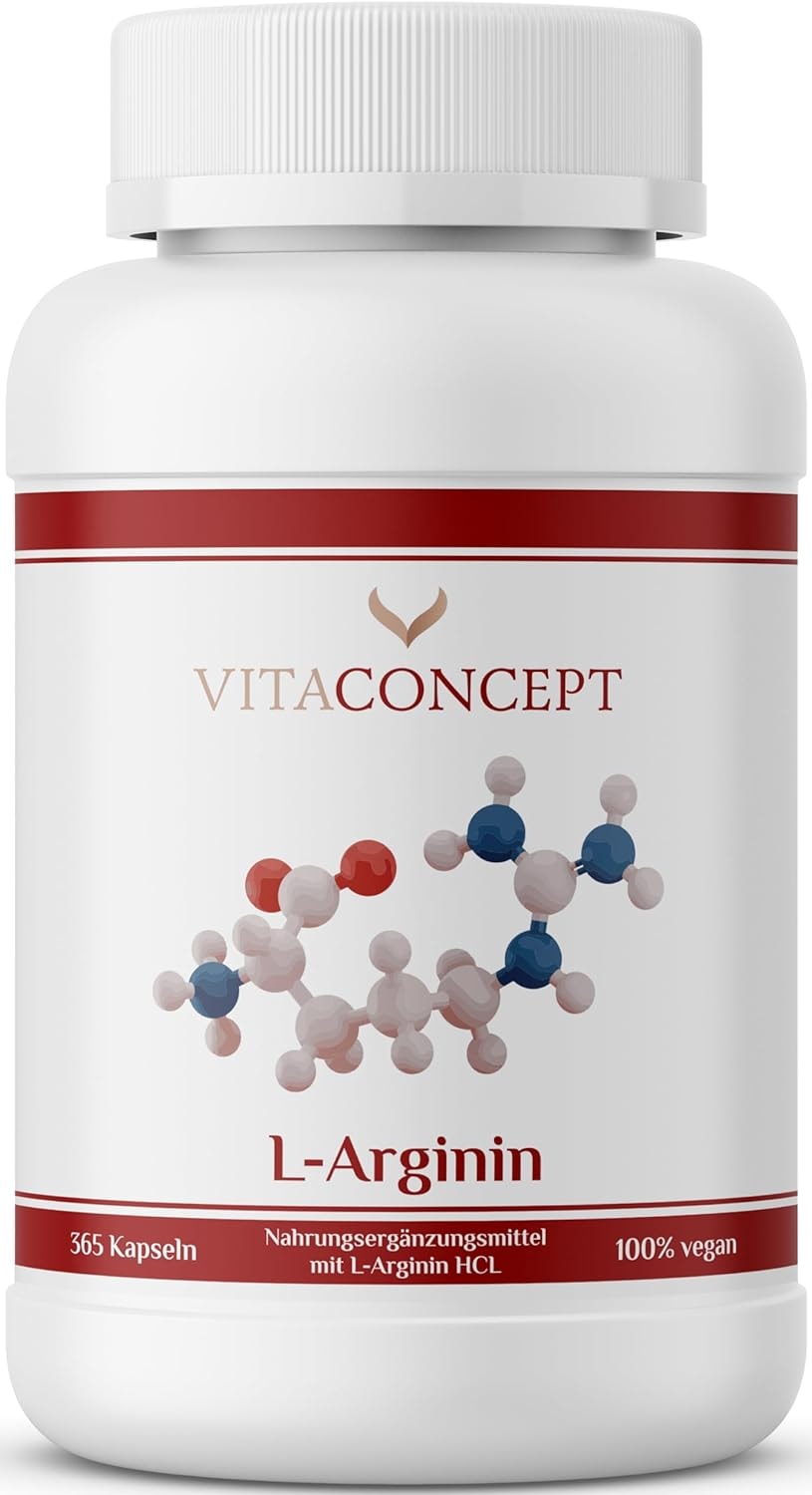 Produktbild von Bewertung VITACONCEPT L-Arginin 365 Kapseln hochdosiert 1000 mg pro Kapsel nur 3 Kapseln täglich 98,7% reines L-Arginin Laborgeprüft Vegan und Made in Germany