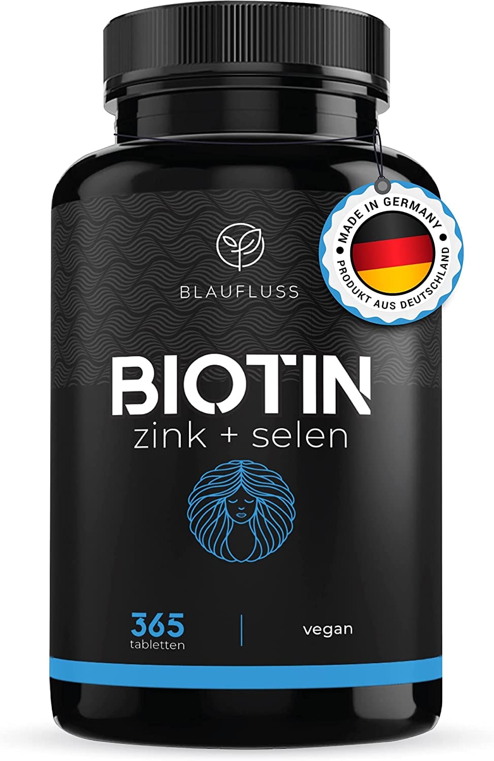 Produktbild von Blaufluss Vitamin B7 - Biotin hochdosiert 10'000mcg Zink Selen - Haut Haare Nägel - Haarwachstum beschleunigen - Biotin Tabletten - Zink Tabletten Zink hochdosiert - Haarausfall Frau Haarwuchsmittel Männer Bart Blaufluss