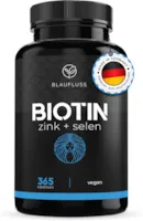 Produktbild von Blaufluss Vitamin B7 - Biotin hochdosiert 10'000mcg Zink Selen - Haut Haare Nägel - Haarwachstum beschleunigen - Biotin Tabletten - Zink Tabletten Zink hochdosiert - Haarausfall Frau Haarwuchsmittel Männer Bart Blaufluss
