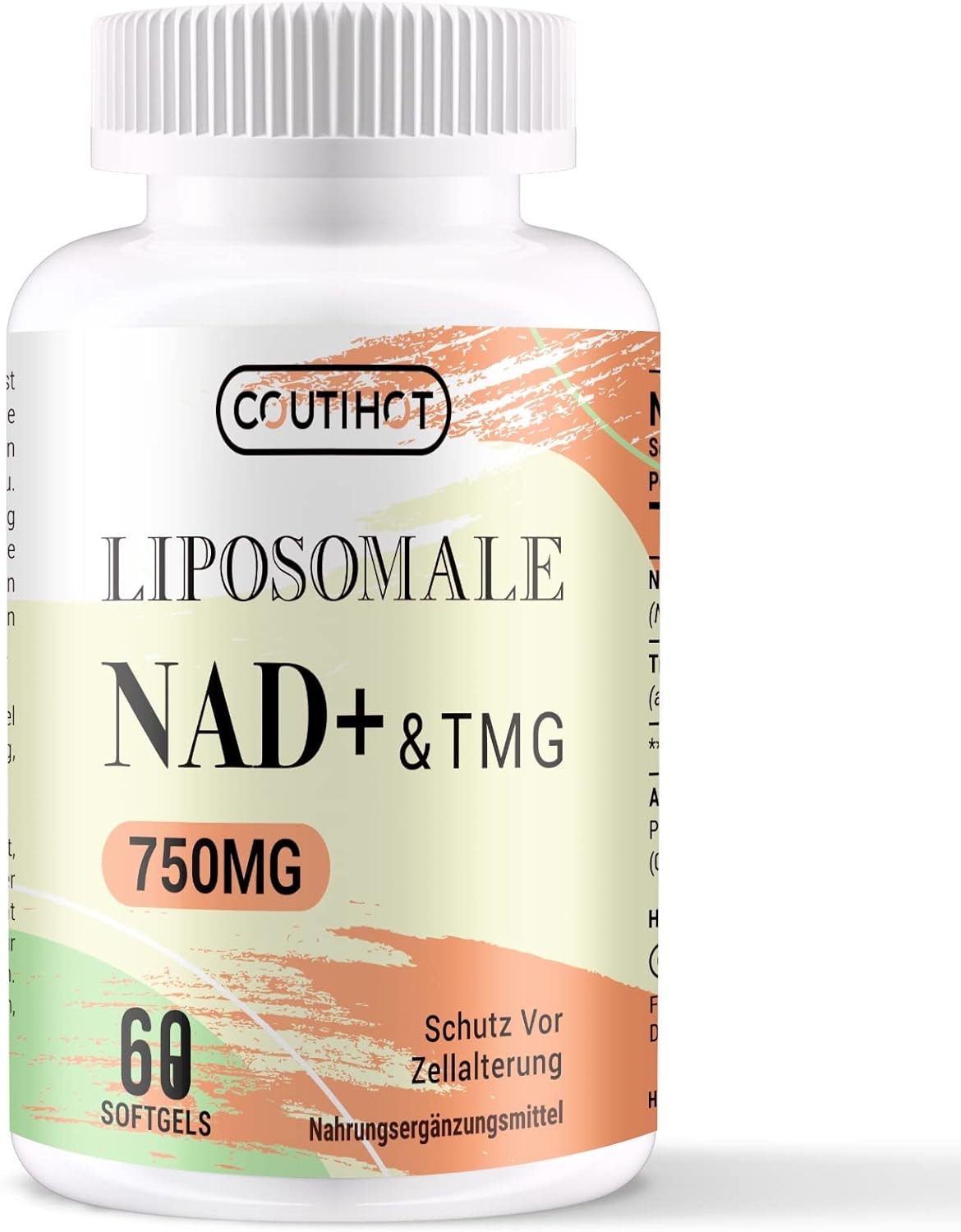 Produktbild von Bewertung COUTIHOT Liposomal NAD+ mit Betain TMG Unterstützung AntiAging Langlebigkeit 750mg Serving 120 softgels Nicotinamide Riboside Alternative Actual NAD+ Supplement