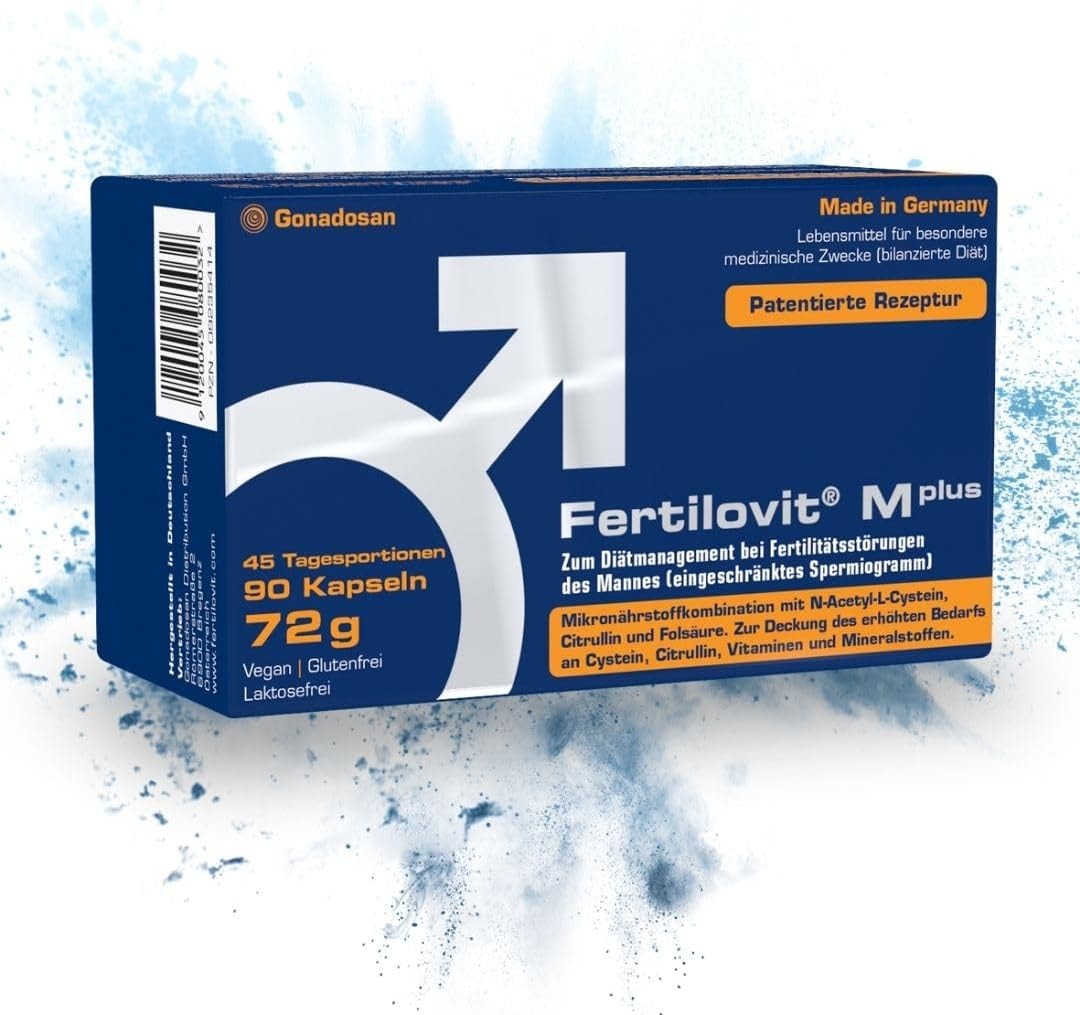 Produktbild von Bewertung Fertilovit M plus Fruchtbarkeit und Spermienbildung Kinderwunsch Vitamine für den Mann studiengetestet patentiert für die Fertilität 90 Kapseln