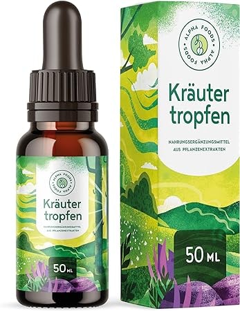 Produktbild von Bewertung Alpha Foods Kräuter Tropfen Verdauungs- und Bittertropfen 14 heimische Kräuter Wurzeln und Blüten Vegan und HPCL Laborgeprüft 50ml