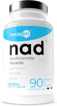 Produktbild von Bewertung hexagon NAD+ Nicotinamide Riboside Chloride 300mg 3 Monate Kur NAD Booster Anti-Aging & Gegen Müdigkeitmade in France 90 Vegetarische Kapseln Vegan Hexagon
