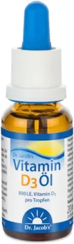 Produktbild von Bewertung Dr. Jacobs Vitamin D3 Öl Tropfen 800 IE 20ml ideal dosierbar für die ganze Familie auch Kleinkinder für Immunsystem Muskeln und Knochen Apotheken-Qualität