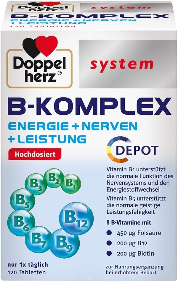 Produktbild von Bewertung Doppelherz System Vitamin B KOMPLEX ENERGIE NERVEN LEISTUNG B-Vitamine unterstützen die normale Funktion des Nervensystems und den normalen Energiestoffwechsel 120 Tabletten