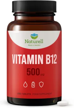 Produktbild von Naturell Vitamin B12 500 µg -180 Tabletten -aktive Form von Vitamin B12: Methylcobalamin- hergestellt in Schweden