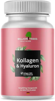 Billion Trees - Hyaluronsäure mit Kollagen hochdosiert | Vergleichssieger 2022* | 90 Kapseln mit 1120 mg Collagenhydrolysat und Hyaluron pro Tagesdosis | Laborgeprüft und verarbeitet in Deutschland