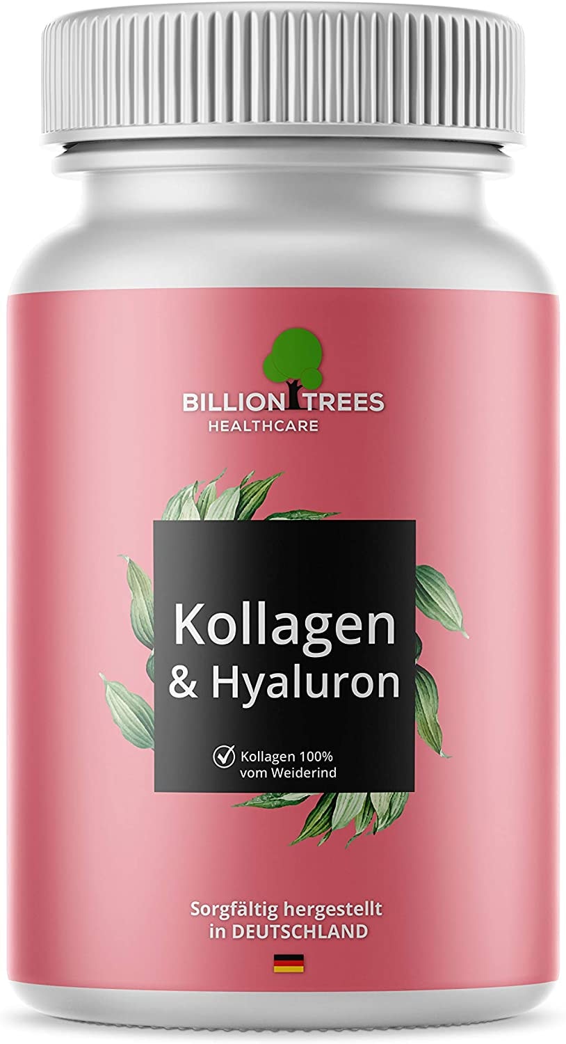 Produktbild von Billion Trees - Hyaluronsäure mit Kollagen hochdosiert | Vergleichssieger 2022* | 90 Kapseln mit 1120 mg Collagenhydrolysat und Hyaluron pro Tagesdosis | Laborgeprüft und verarbeitet in Deutschland