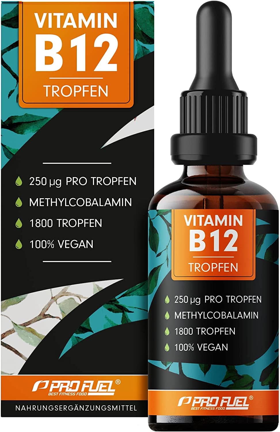 Produktbild von ProFuel Vitamin B12 Tropfen 1800 Tropfen 50ml bioaktives Methylcobalamin B12 optimal hochdosiert mit 500mcg B12 ohne Konservierungsstoffe oder Alkohol 100% vegan