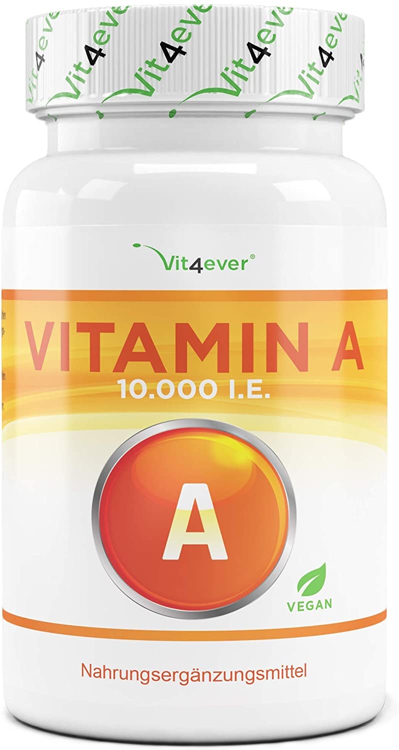 Produktbild von Vit4ever Vitamin A - 10.000 I.E. (3000 µg) - 240 Tabletten - Laborgeprüft (Wirkstoffgehalt & Reinheit) - Retinylacetat - Ohne unerwünschte Zusätze - Hochdosiert - Vegan