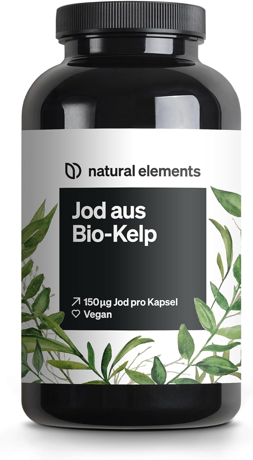 Produktbild von Bewertung natural elements Jod aus Bio-Kelp 365 Kapseln 150µg Jod aus Braunalgen Bio-Qualität für die Schilddrüse vegan hochdosiert ohne unnötige Zusätze in Deutschland produziert & laborgeprüft
