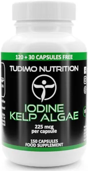 Produktbild von TUDIMO - Jod Kelp Algen Extrakt Kapseln 225 mcg - 150 Stück (5 Monatsvorrat) an Schnell Auflösende Jod Tabletten, mit je 225mcg an Hochdosiertes Iodine Supplement Extract Pulver