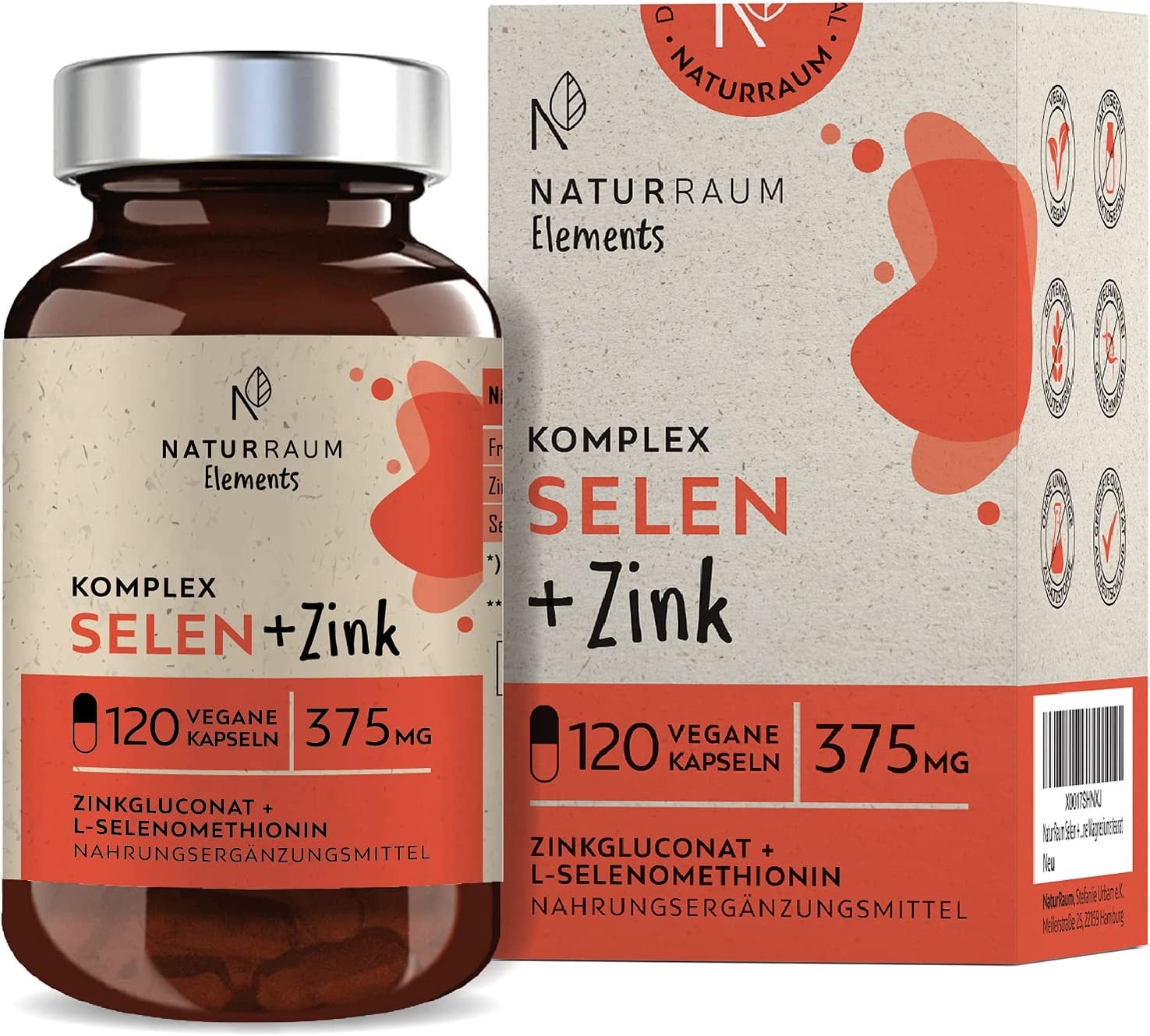 Produktbild von NaturRaum Selen + Zink Komplex Kapseln I 120 Extra kleine Kapseln I 200 mcg L-Selenmethionin + 15mg Zinkgluconat I hochdosiert für veganer & Vegetarier I ohne Magnesiumstearat