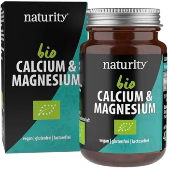 Produktbild von naturity BIO CALCIUM & MAGNESIUM, für Knochen, Muskeln und Zähne, hochdosierte Tabletten mit Calcium, Magnesium und natürlichem Jod, unterstützt Haut-Gesundheit, vegan und natürlich (60 Tabletten)