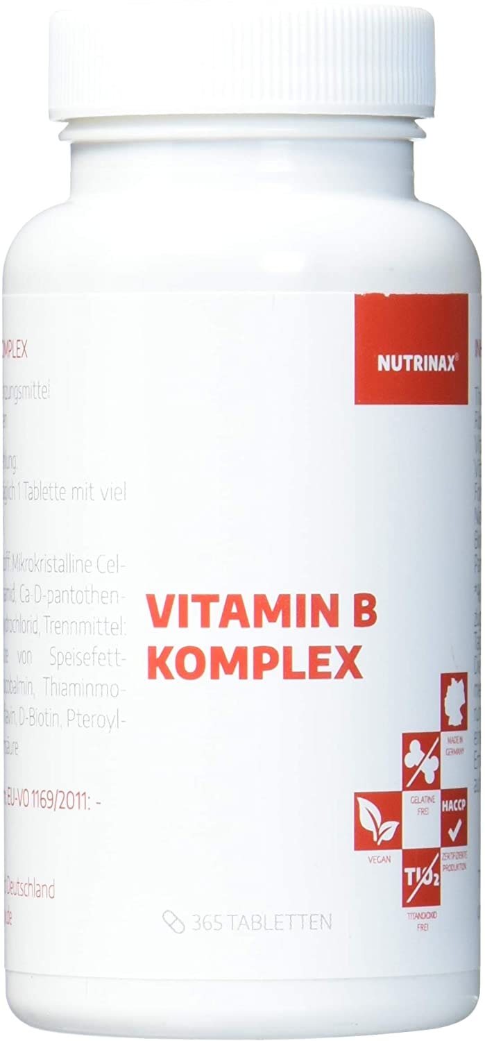 Produktbild von Nutrinax Vitamin B Komplex hochdosiert - 365 Tabletten Jahresvorrat - alle 8 B-Vitamine in einer Tablette - Vitamin B1,B2,B6,B12,Folsäure,Biotin,Niacin,Pantothensäure - Made in Germany - vegan(365 Tabletten)