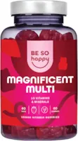 Produktbild von BE SO HAPPY - Multivitamin Gummis mit 10 essentiellen Vitaminen und Mineralien | Vitamine A, B6, B12, C, D, E, Biotin und mehr | Erdbeergeschmack | 60 Kaubonbons | Laktose- und glutenfrei | BeSoHappy®