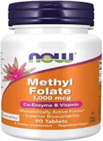 Produktbild von Now Foods, Methyl Folate (Folsäure), 1.000mcg, 90 vegane Tabletten, Laborgeprüft, Vitamin B9, Glutenfrei, Sojafrei, Vegetarisch