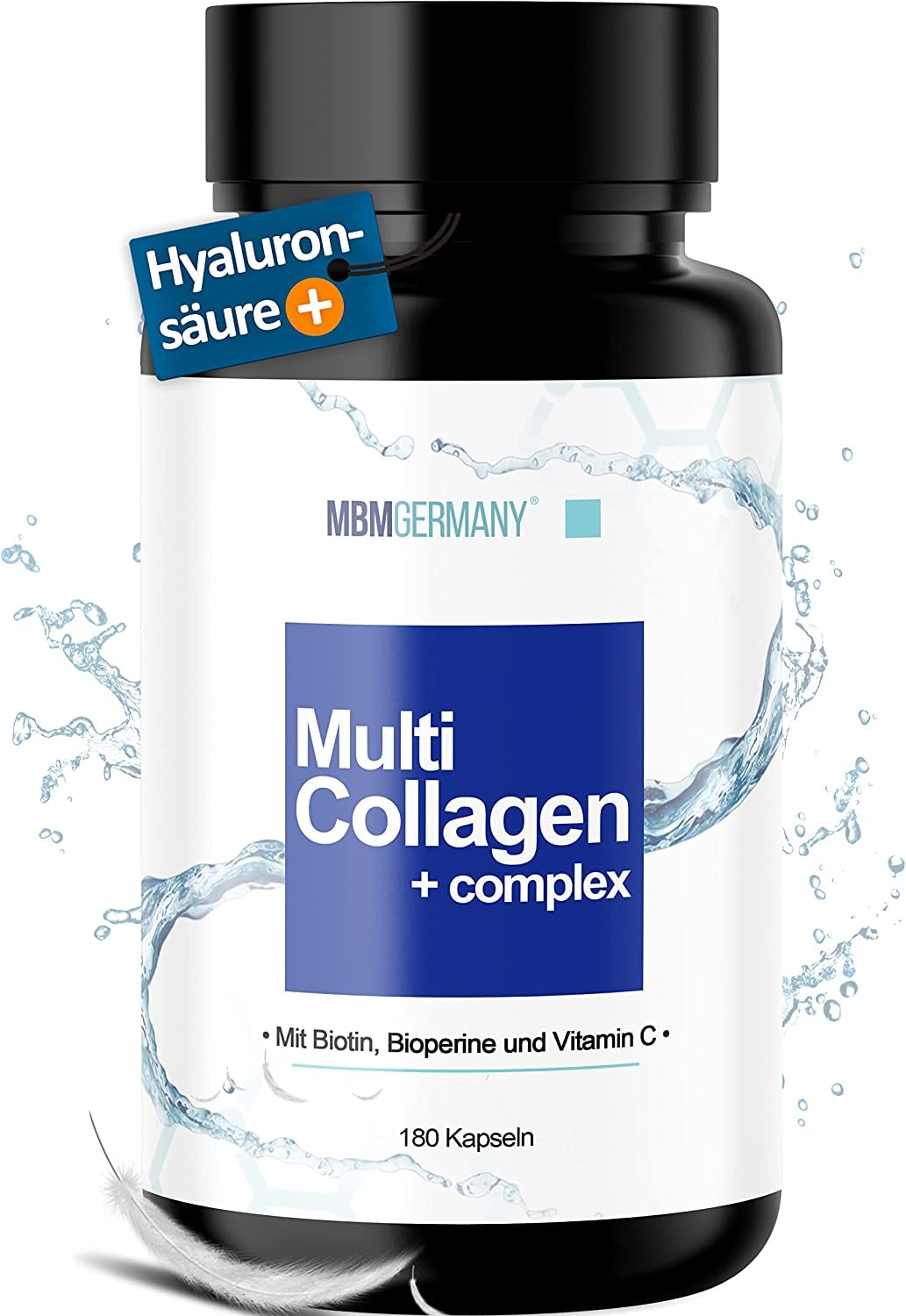 Produktbild von MBMGermany® Multi Kollagen Kapseln [HOCHDOSIERT] + Hyaluronsäure, Biotin, Bioperine, Vitamin C + Laborgeprüft bei Dr. Mang - 180 Stück