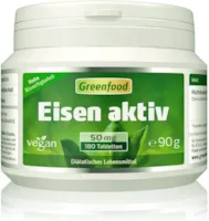 Produktbild von Greenfood Eisen aktiv, 50 mg, extra hochdosiert, 180 Tabletten, hohe Verfügbarkeit