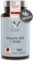 Produktbild von Bewertung BALANCED VITALITY Vitamin B12 Folsäure Depot mit bioaktiv Formen ohne Zusatzstoffe laborgeprüft 180 vegane Kapseln Made in Germany