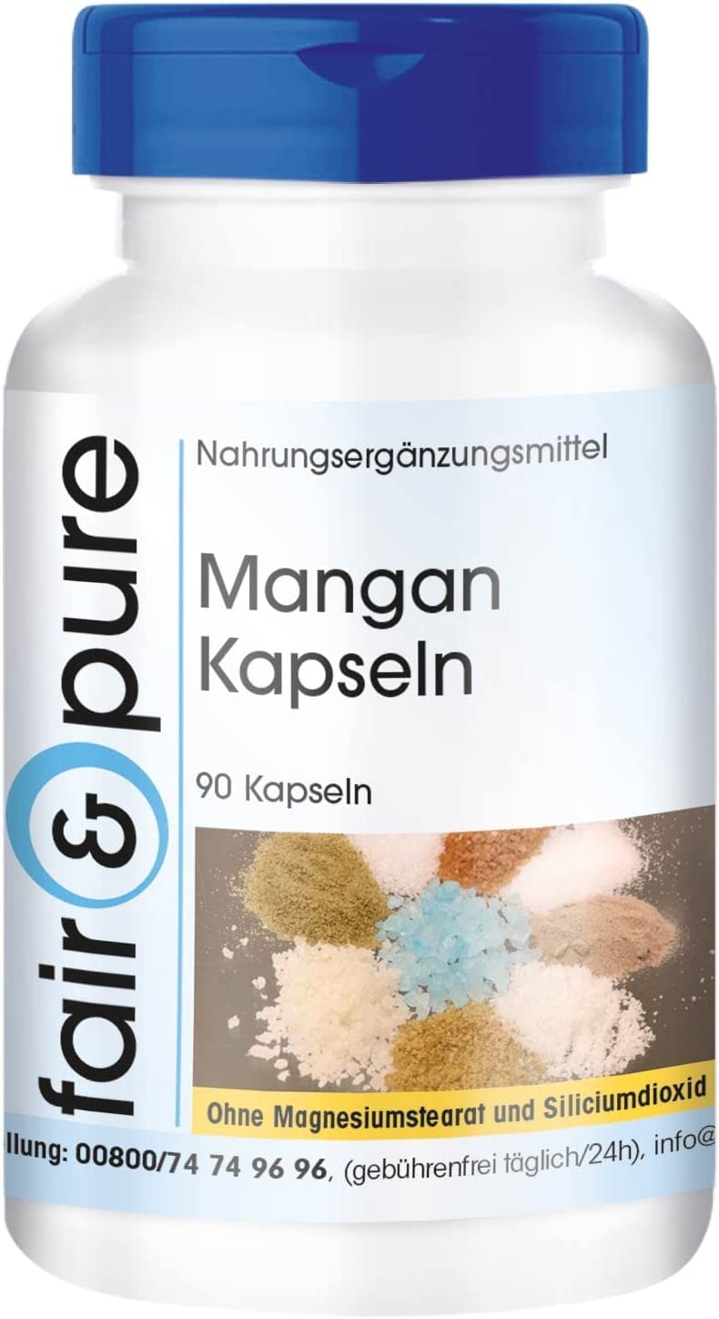 Produktbild von Fair & Pure - Mangan Kapseln - 4mg als Mangangluconat - gut resorbierbar durch Gluconatform - vegan - ohne Magnesiumstearat - 90 Kapseln