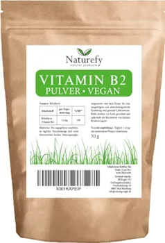 Produktbild von Naturefy Vitamin B2 Pulver - Riboflavin Pulver - 30g Reines Riboflavin Als Vitamin B2 - Allergenfrei - Vegan - Geprüft In Deutschland - Produziert In Deutschland - Ohne Zusatzstoffe