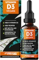 Produktbild von ProFuel Vitamin D3 vegan - 1000 Tropfen (30ml) - 1000 IE Vitamin D3 pro Tag - optimal hochdosiert und bioverfügbar - 100% pflanzliches Vitamin D3 aus Flechten - laborgeprüft, in Deutschland produziert