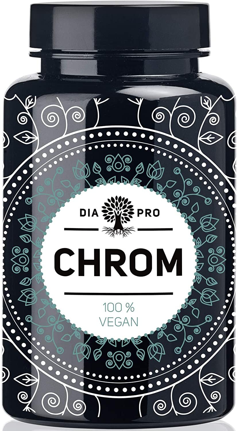 Produktbild von DiaPro Chrom Hochdosierte Chrom-Tabletten mit 200 mcg Chrom pro Tablette zur Aufrecht­erhaltung eines normalen Blutzuckerspiegels aus Chrom-Picolinat 365 Stück Jahresvorrat 100% Vegan Laborgeprüft