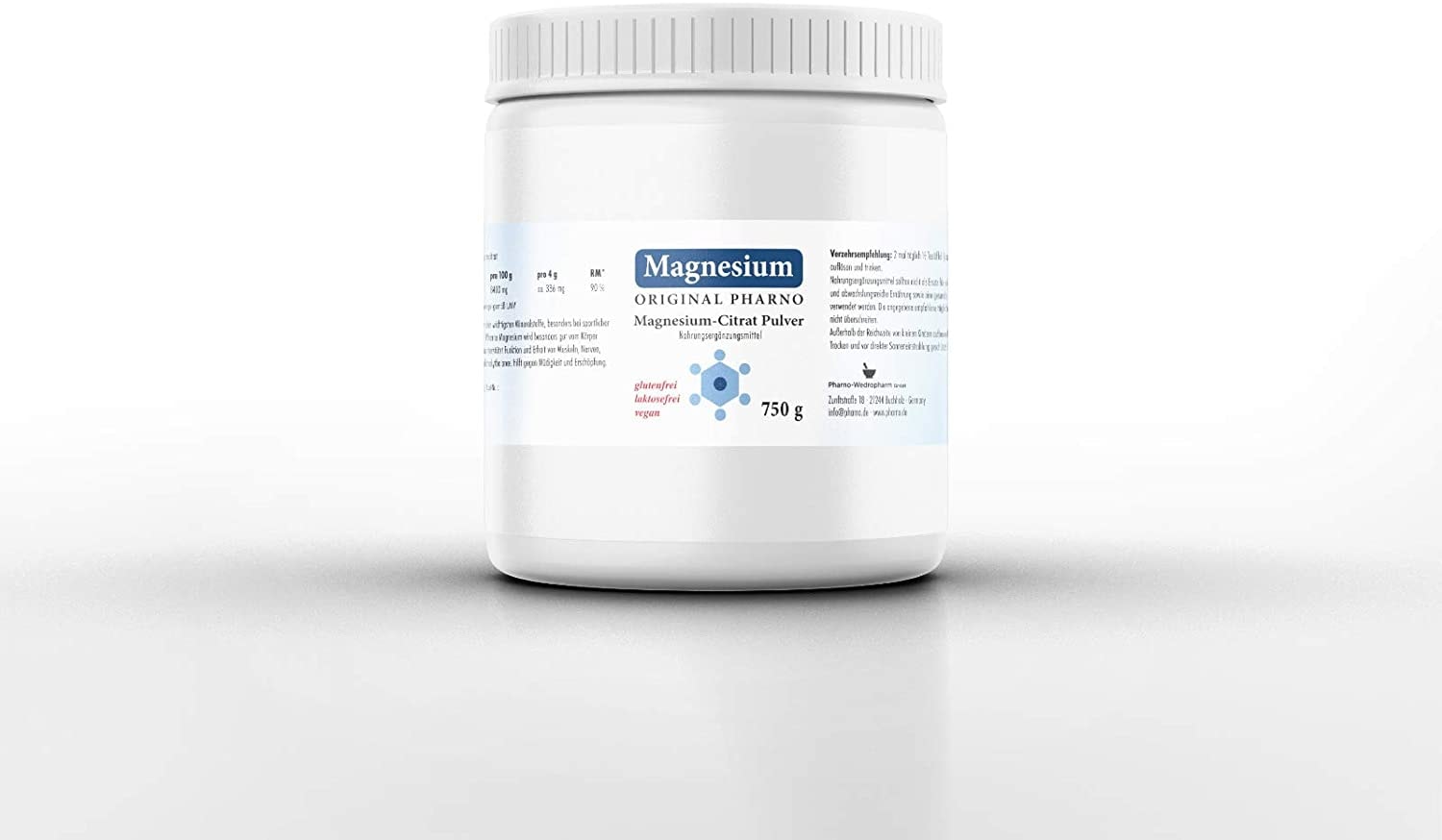 Produktbild von Original Pharno - Magnesium-Citrat Pulver 750g - 100% Pures Magnesiumcitrat ohne Zusätze - Für Muskeln, Nerven & Elektrolytbalance