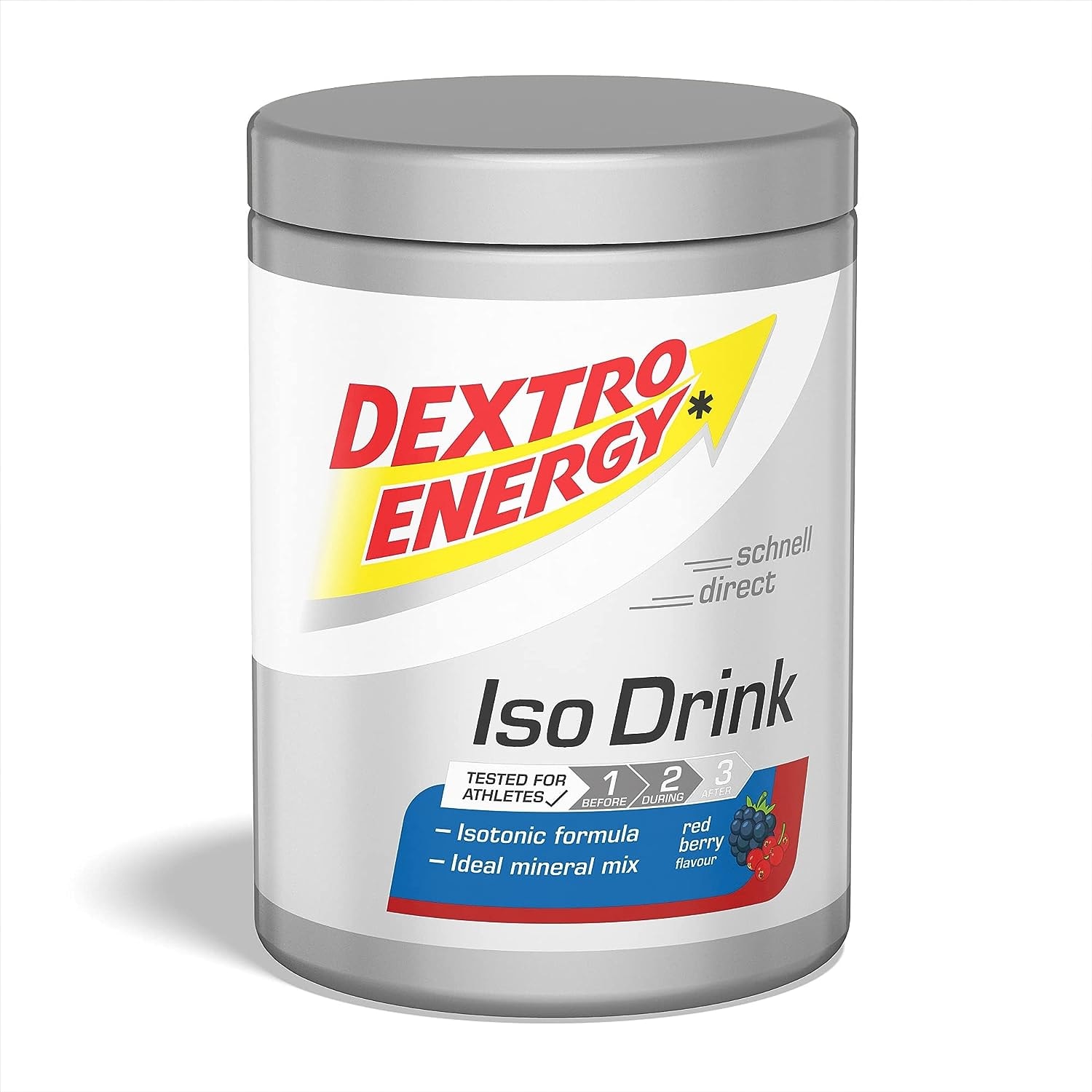 Produktbild von Bewertung Dextro Energy ISO Drink Pulver ISOTONISCHES Getränkepulver mit FRUCHTIGEM Geschmack ELEKTROLYTE KALIUM, MAGNESIUM, NATRIUM - RED BERRY - 440 g (1 Dose)
