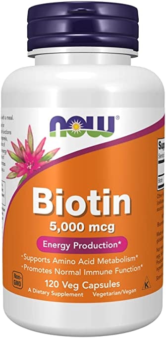 Produktbild von Now Foods Biotin, 5000mcg, Vitamin B7, hochdosiert, 120 vegane Kapseln, Laborgeprüft, Glutenfrei, Sojafrei, Vegetarisch, ohne Gentechnik