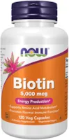 Produktbild von Now Foods Biotin, 5000mcg, Vitamin B7, hochdosiert, 120 vegane Kapseln, Laborgeprüft, Glutenfrei, Sojafrei, Vegetarisch, ohne Gentechnik