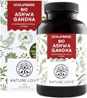 Produktbild von NATURE LOVE Bio Ashwagandha Hochdosiert mit 1950mg je Tagesdosis 240 Kapseln Hochwertige original indische Schlafbeere - Laborgeprüft, in Deutschland produziert