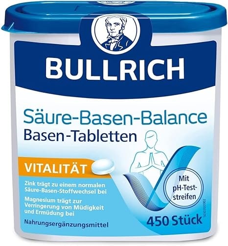 Produktbild von Bewertung Bullrich Säure Basen Balance Basentabletten 450 Stück mit Zink für einen ausgeglichenen Säure Basen Haushalt Vegan inkl. 24 pH Teststreifen
