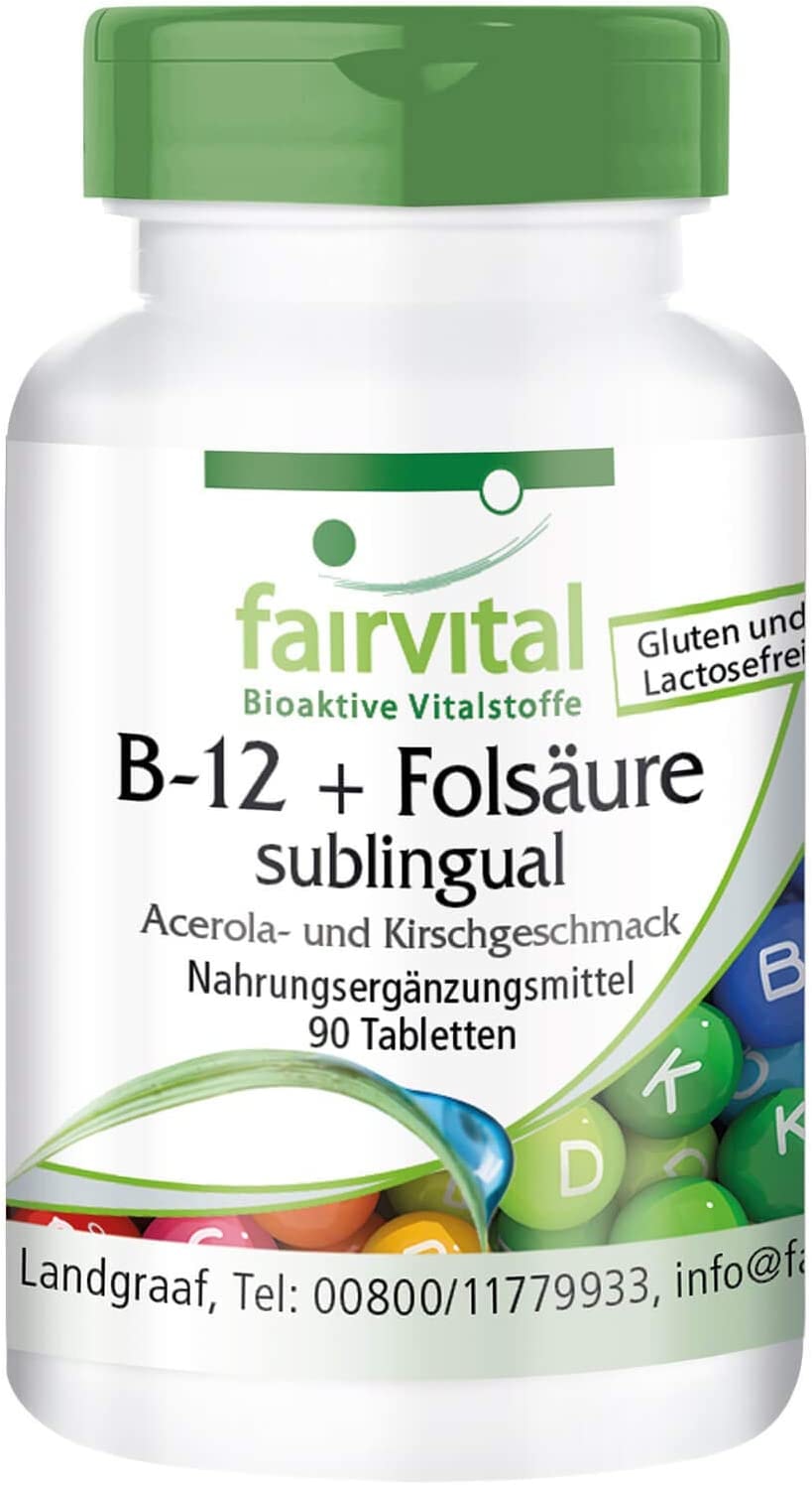 Produktbild von fairvital - B-12 Tabletten mit Folsäure sublingual - 90 Tabletten - rasche Aufnahme über die Mundschleimhaut