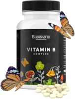 Produktbild von Elessante Vitamin B Komplex mit B12,B1 B2 B3 B5 B6 B12 + Folsäure + Biotin. B Vitamin Forte 120 Stück. B-komplex zur Immunsystems & Energie. B-Vitamine Komplex für Männer und Frauen. Vit B-Komplex Vegan