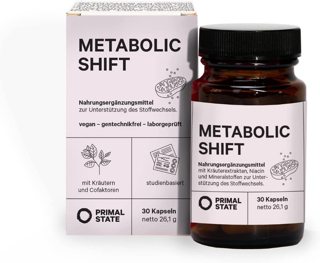 Produktbild von Bewertung Primal State Metabolic Shift 30 Kapseln gesunder Stoffwechsel mit Pflanzenextrakten und Vitaminen gesunde Schilddrüsen Funktion und konstanter Blutzuckerspiegel