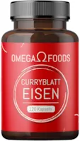 Produktbild von OMEGA FOODS Curryblatt Eisen - Eisen Kapseln - 120 Kapseln natürliches Eisen aus Curryblättern - veganes Eisen - 15mg Eisen pro Tagesdosierung - Curryblätter