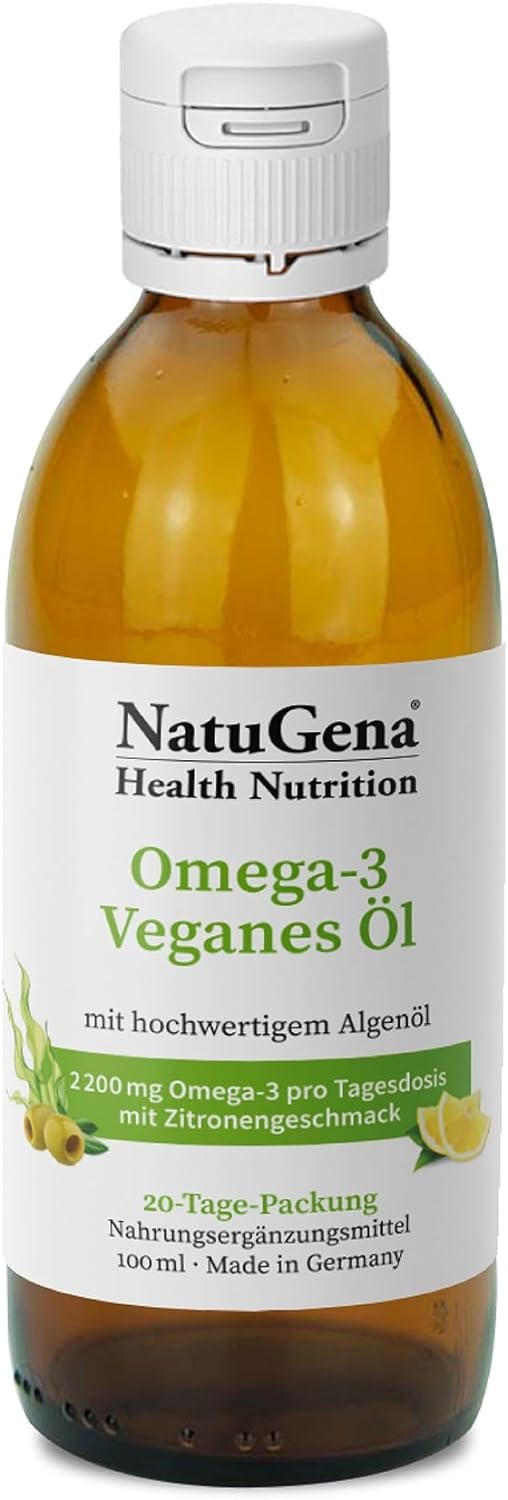 Produktbild von Bewertung NatuGena Omega-3 veganes Öl mit pflanzlichem Algenöl aus nachhaltiger und umweltschonender Kultivierung 100ml für 20 Tage