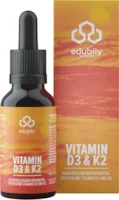Produktbild von edubily nutrition Vitamin D3 K2. 1132 Tropfen gelöst in MCT Öl. Vitamin D3 trägt zu einer normalen Funktion des Immunsystems, der Knochen & Muskeln bei.