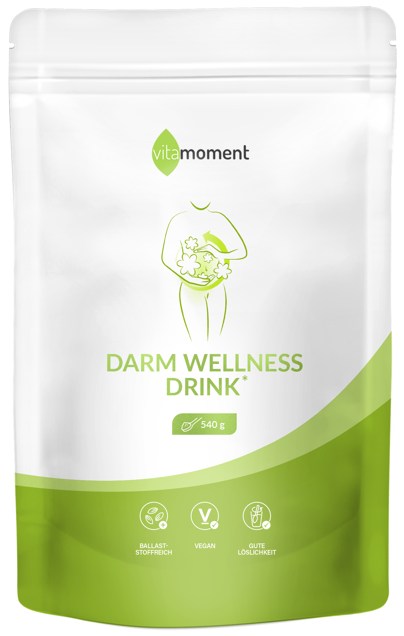 Produktbild von Bewertung vitamoment Darm-Wellness-Drink Pulver Ballaststoffen Vitamin B3 Biotin Vitamin C Calcium Immunsystem Schleimhaut Verdauungsenzyme Darm Magen