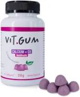 Produktbild von Vit.Gum - Calcium und Vitamin D zum Kauen, Vegan, leicht und lecker, Für Muskeln und Knochen, 60 Gums, Waldfrucht, 210 g