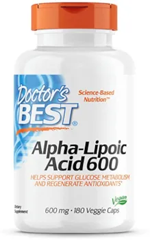 Produktbild von Doctor's Best, Alpha-Lipoic Acid (Alpha Liponsäure), 600 mg Depot, 2-Tages-Dosis, 180 vegane Kapseln, Hochdosiert, Laborgeprüft, Ohne Gentechnik, Glutenfrei