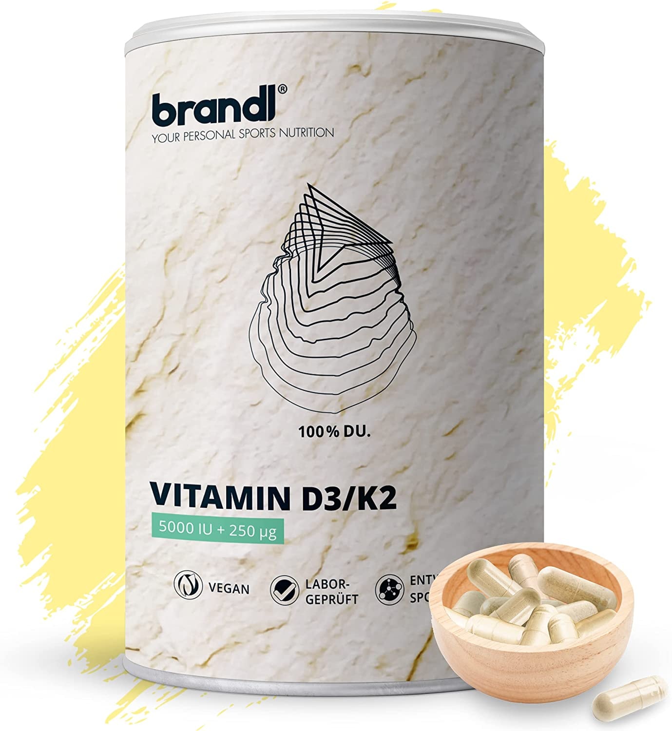 Produktbild von brandl Vitamin D3 K2 Vegan | Vitamin D3 K2 hochdosiert mit 5.000 IU + 250 μg optimiert für Sportler | brandl® Made in Germany | Vitamin D und Vitamin K2 | 120 Kapseln