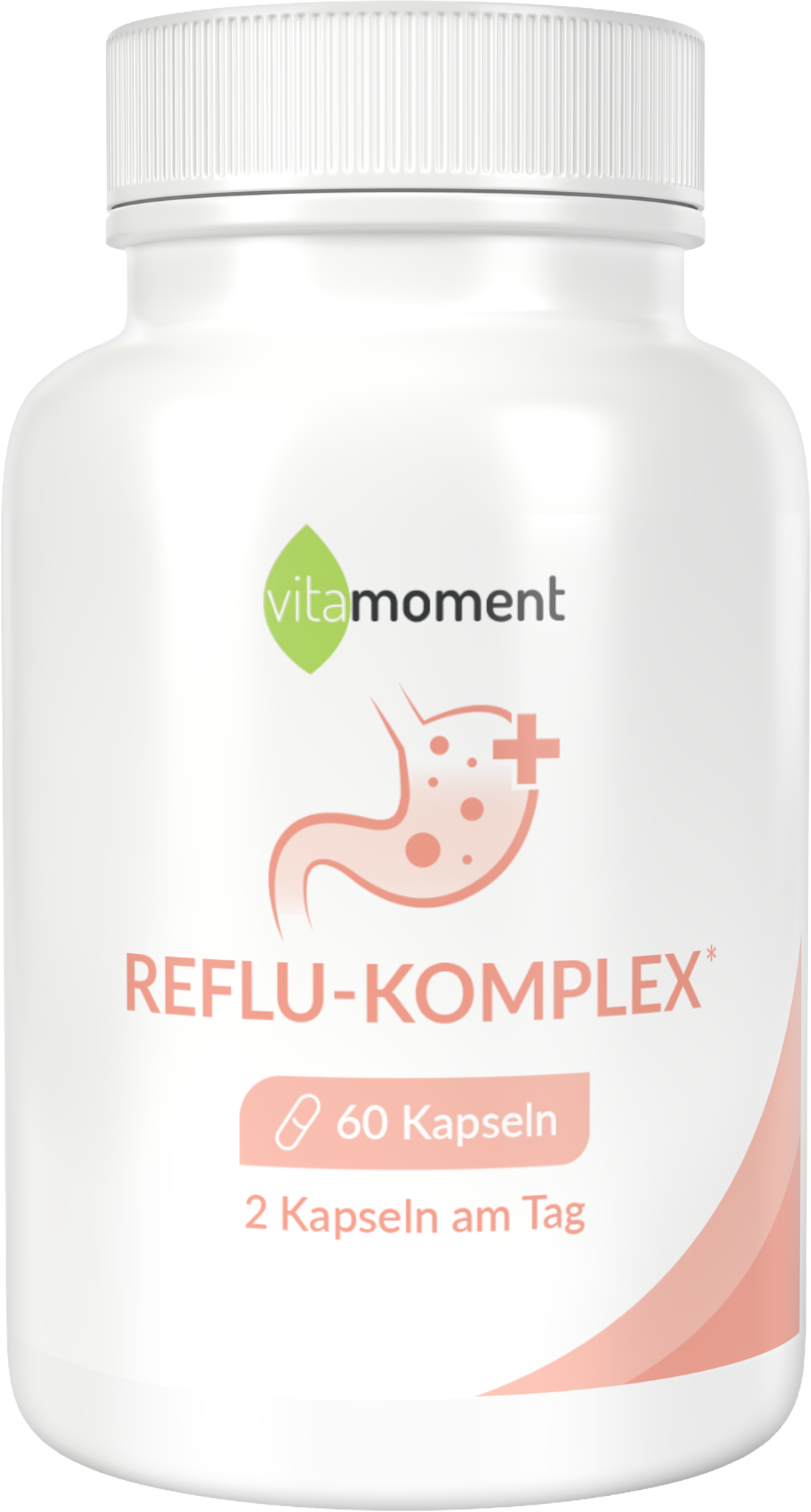 Produktbild von Bewertung vitamoment Reflu-Komplex Kapseln Pflanzenextrakten Vitamin B6 B9 B12 L-Tryptophan Kamille Kümmel Wermut Aloe vera Nervensystem Psyche Müdigkeit
