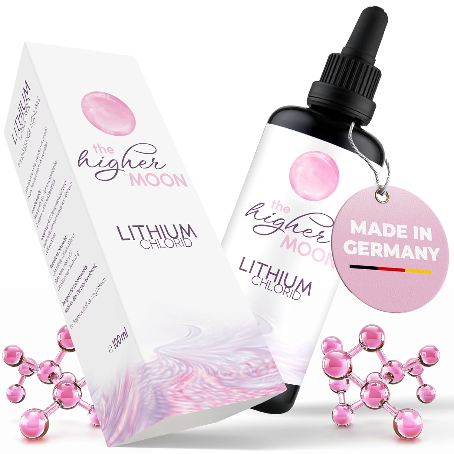 Produktbild von Bewertung The higher MOON Lithium Chlorid 9% Lösung 100ml im Violettglas Apothekenqualität mindestens 99,8% rein frei von Schwermetallen Laborgeprüft und hergestellt in Deutschland für Laborzwecke
