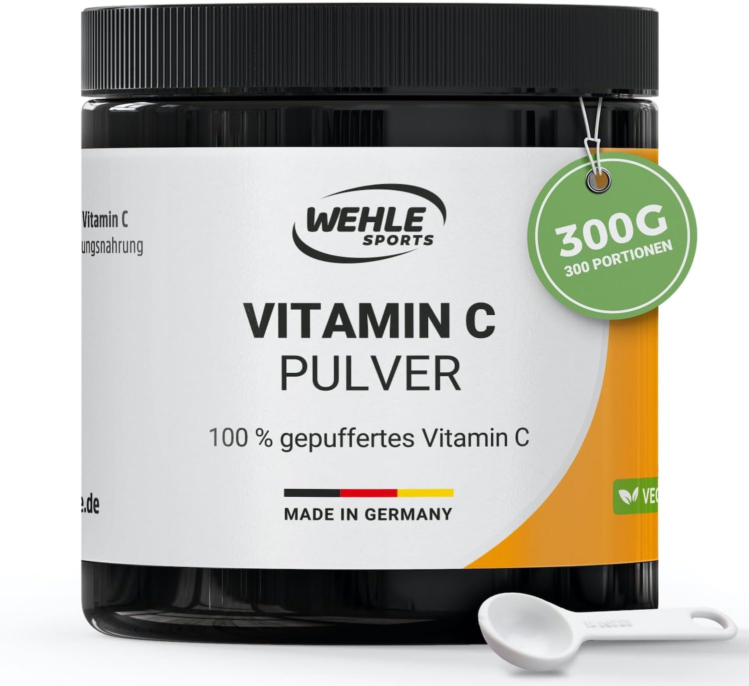 Produktbild von Bewertung Wehle Sports Vitamin C Pulver hochdosiert 1000mg Calciumascorbat davon 820mg Vitamin C pro g aus pflanzlicher Fermentation & gepuffert 300 Poritionen ohne Zusätze vegan