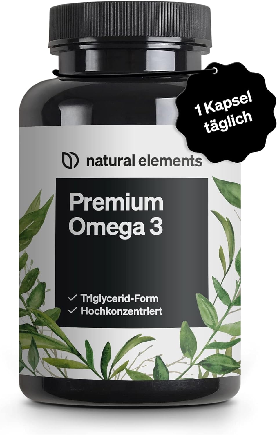 Produktbild von Bewertung natural elements Omega 3 Fischöl Kapseln nachhaltiger Fischfang mit EPA DHA 120 Stück 3-fache Stärke GoldenOmega® in Triglycerid-Form Laborgeprüft aufwendig aufgereinigt