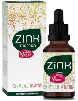 Produktbild von NATURAL VITAMINS Zink Tropfen 100ml (3400 Tropfen) Premium: Zink-Sulfat Flüssig (Ionisches Zink) hochdosiert, Vegan, Ohne Alkohol, in Deutschland produziert