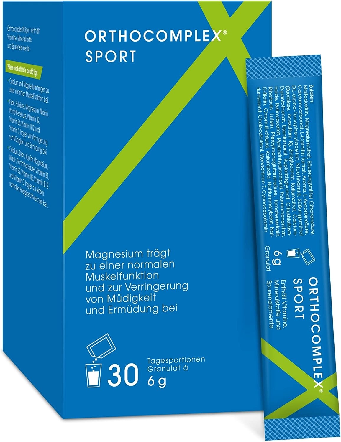 Produktbild von Bewertung Orthocomplex Sport 30 Sticks mit der sportlichen Dosis Vitamine & Mineralien für jeden Tag Pre Workout & Post Workout - Nahrungsergänzungsmittel mit Magnesium für die Muskelfunktion